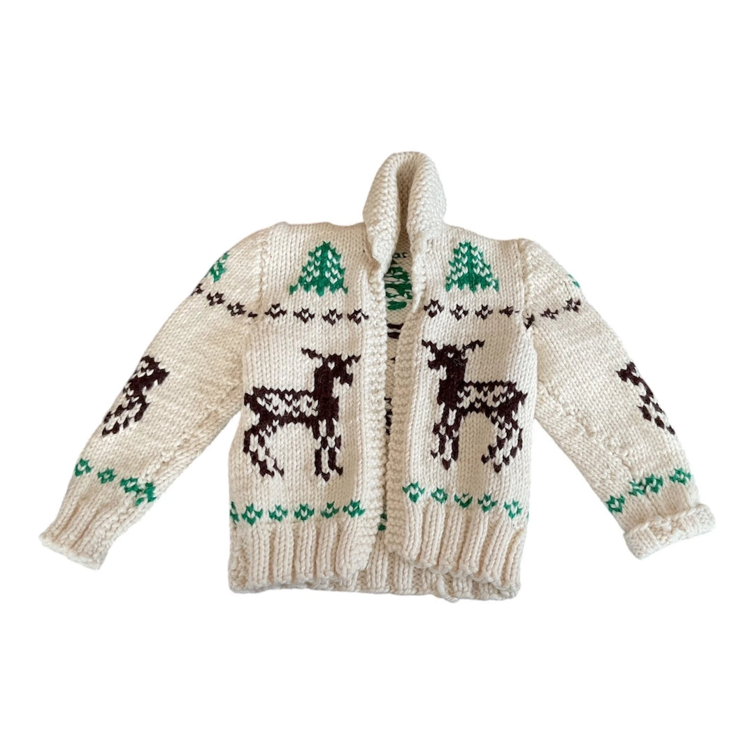 Vintage Cowichan-Inspired Wool Cardigan — Deer, Children's Size