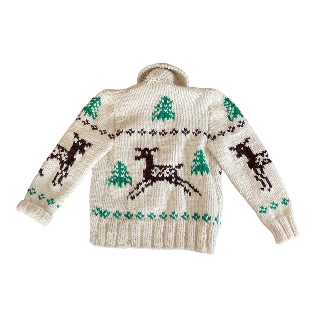 Vintage Cowichan-Inspired Wool Cardigan — Deer, Children's Size