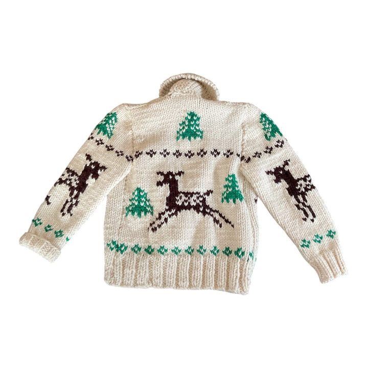 Vintage Cowichan-Inspired Wool Cardigan — Deer, Children's Size