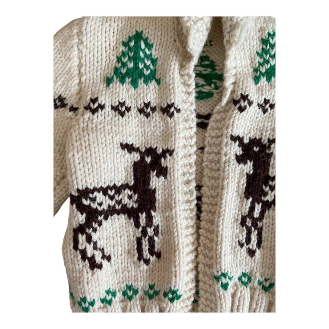 Vintage Cowichan-Inspired Wool Cardigan — Deer, Children's Size