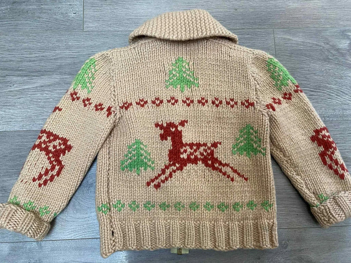 Vintage Cowichan-Inspired Wool Cardigan — Red Deer, Children's Size