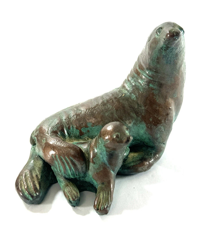 Studio Art Pottery Sea Lion with Pup Figurine