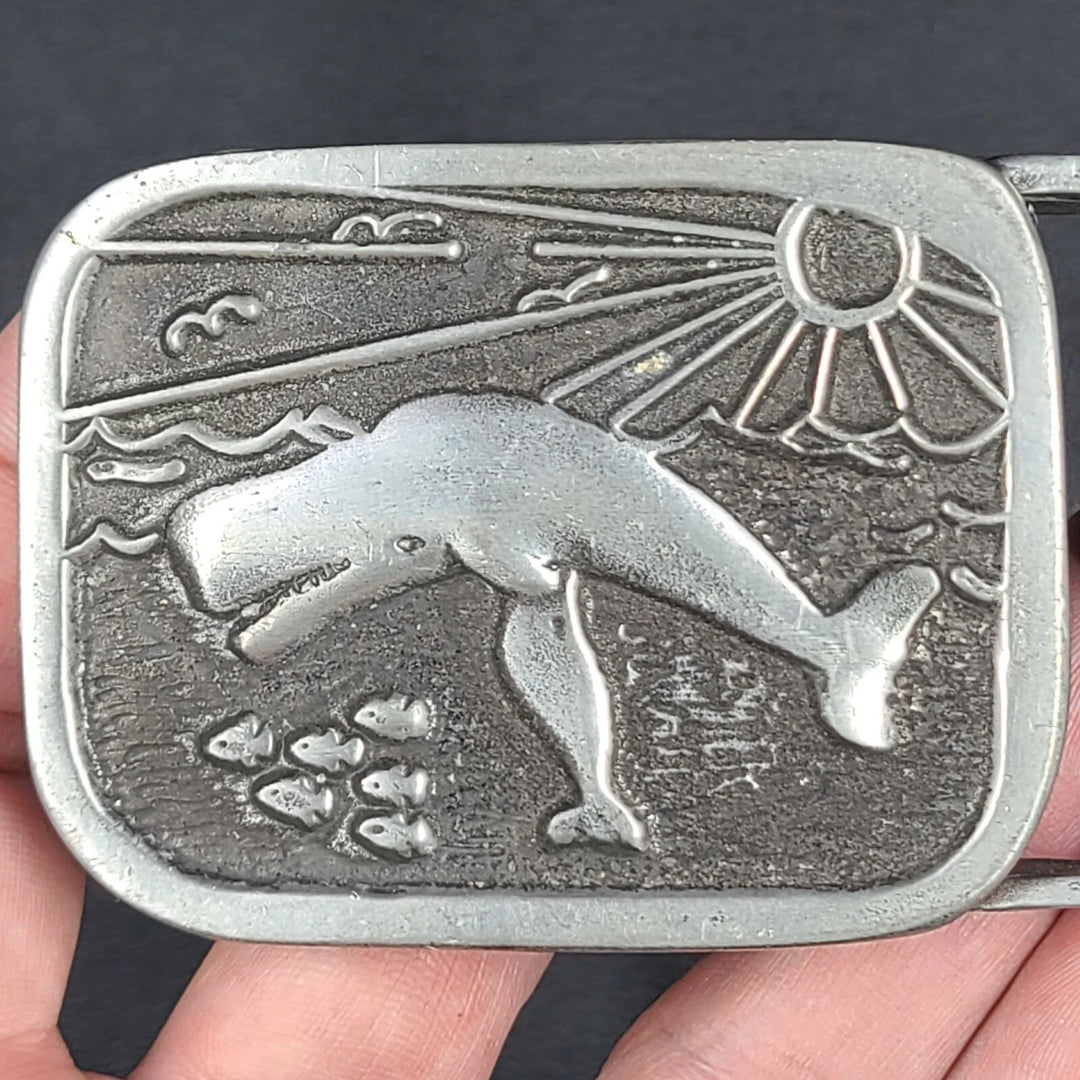 Vintage Pewter Whale Belt Buckle