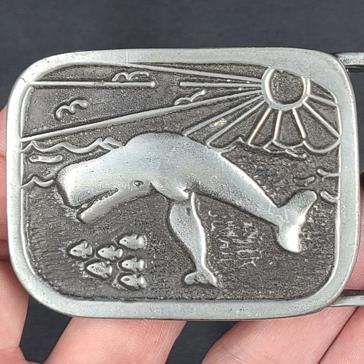 Vintage Pewter Whale Belt Buckle