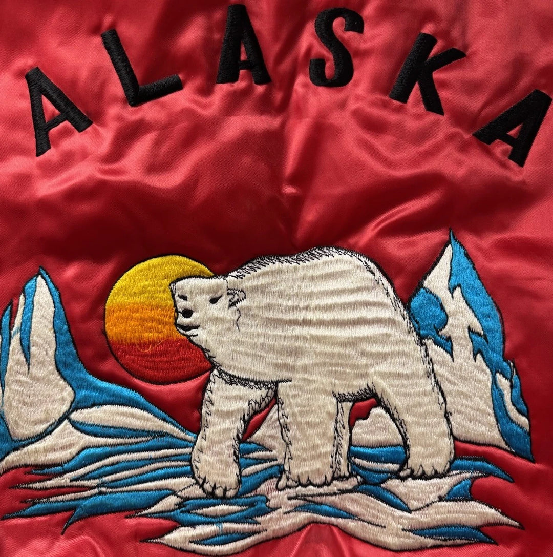 Vintage Satin Bomber Jacket - Alaska Polar Bear