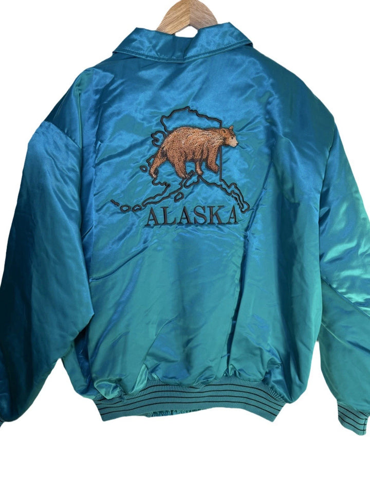 Vintage 80s Satin Bomber Jacket - Alaska Brown Bear (Brenda)
