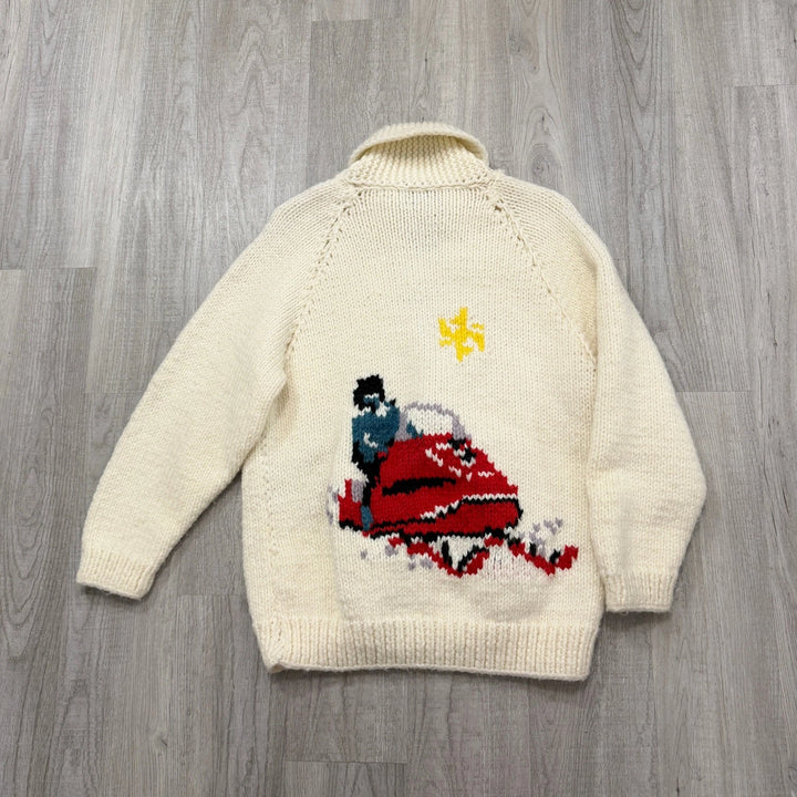 Vintage Cowichan-Inspired Wool Cardigan - Snowmobile