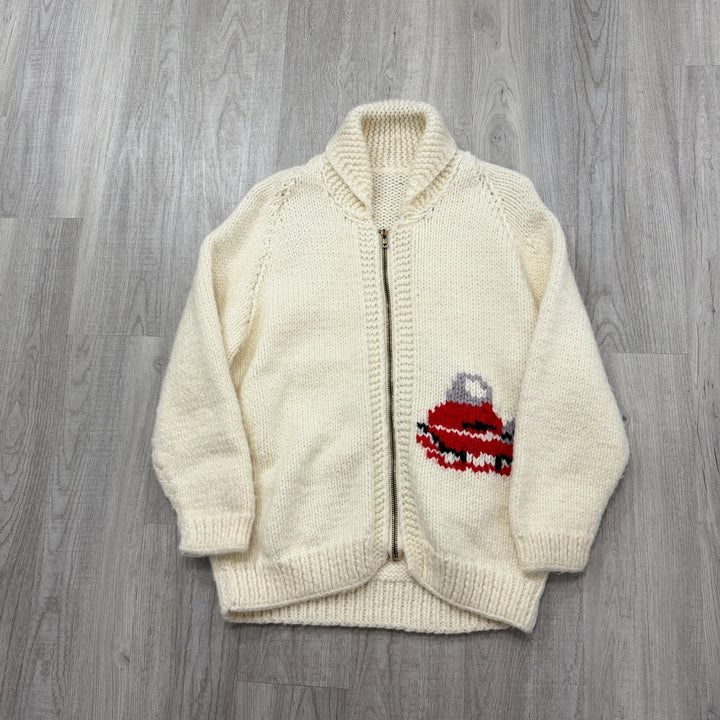 Vintage Cowichan-Inspired Wool Cardigan - Snowmobile