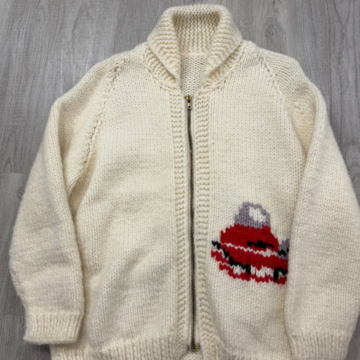 Vintage Cowichan-Inspired Wool Cardigan - Snowmobile