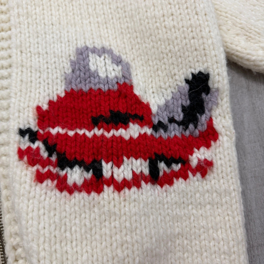 Vintage Cowichan-Inspired Wool Cardigan - Snowmobile