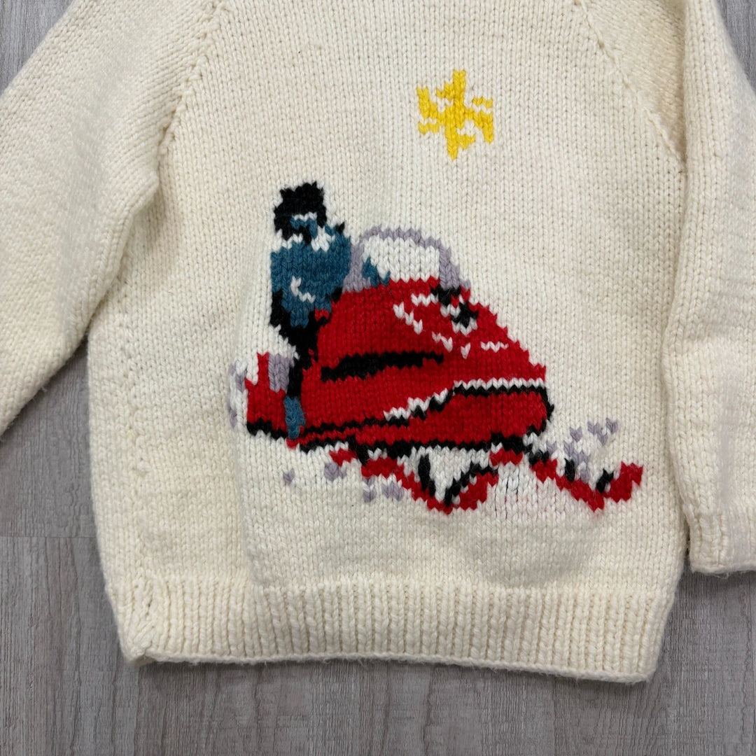Vintage Cowichan-Inspired Wool Cardigan - Snowmobile