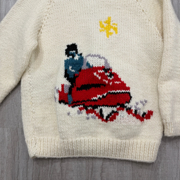 Vintage Cowichan-Inspired Wool Cardigan - Snowmobile