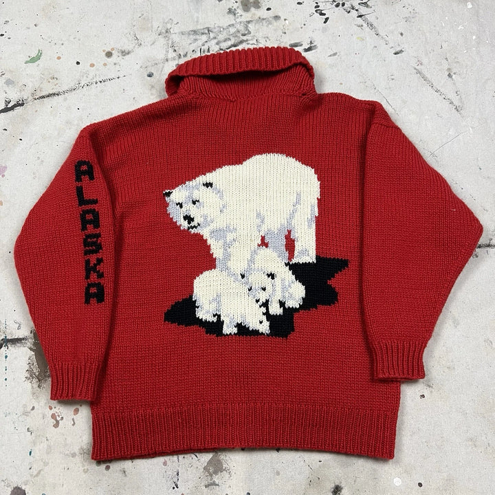 Vintage Cowichan-Inspired Wool Cardigan - Alaska Polar Bear