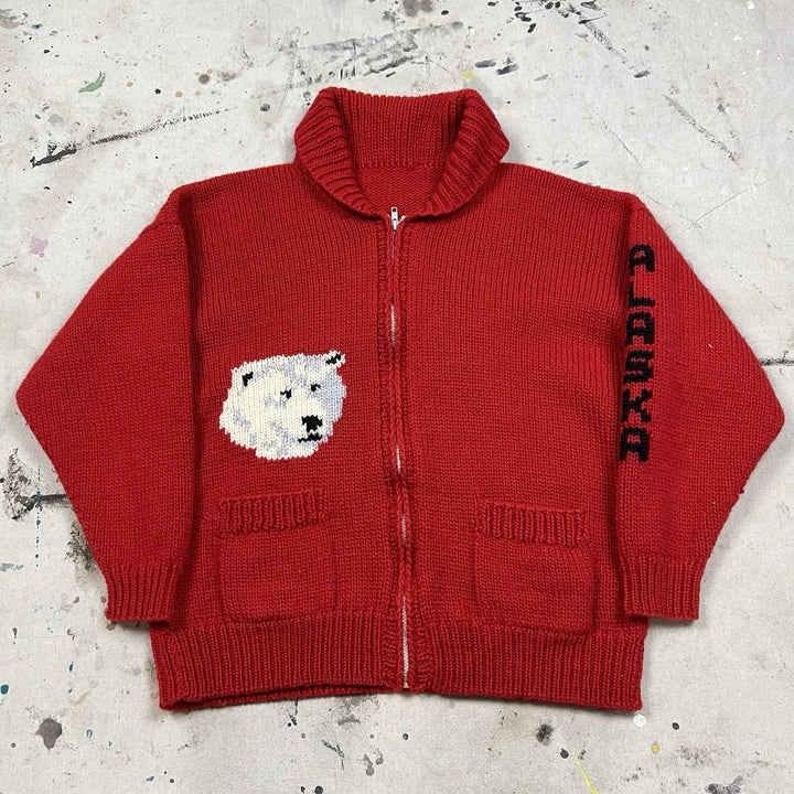 Vintage Cowichan-Inspired Wool Cardigan - Alaska Polar Bear