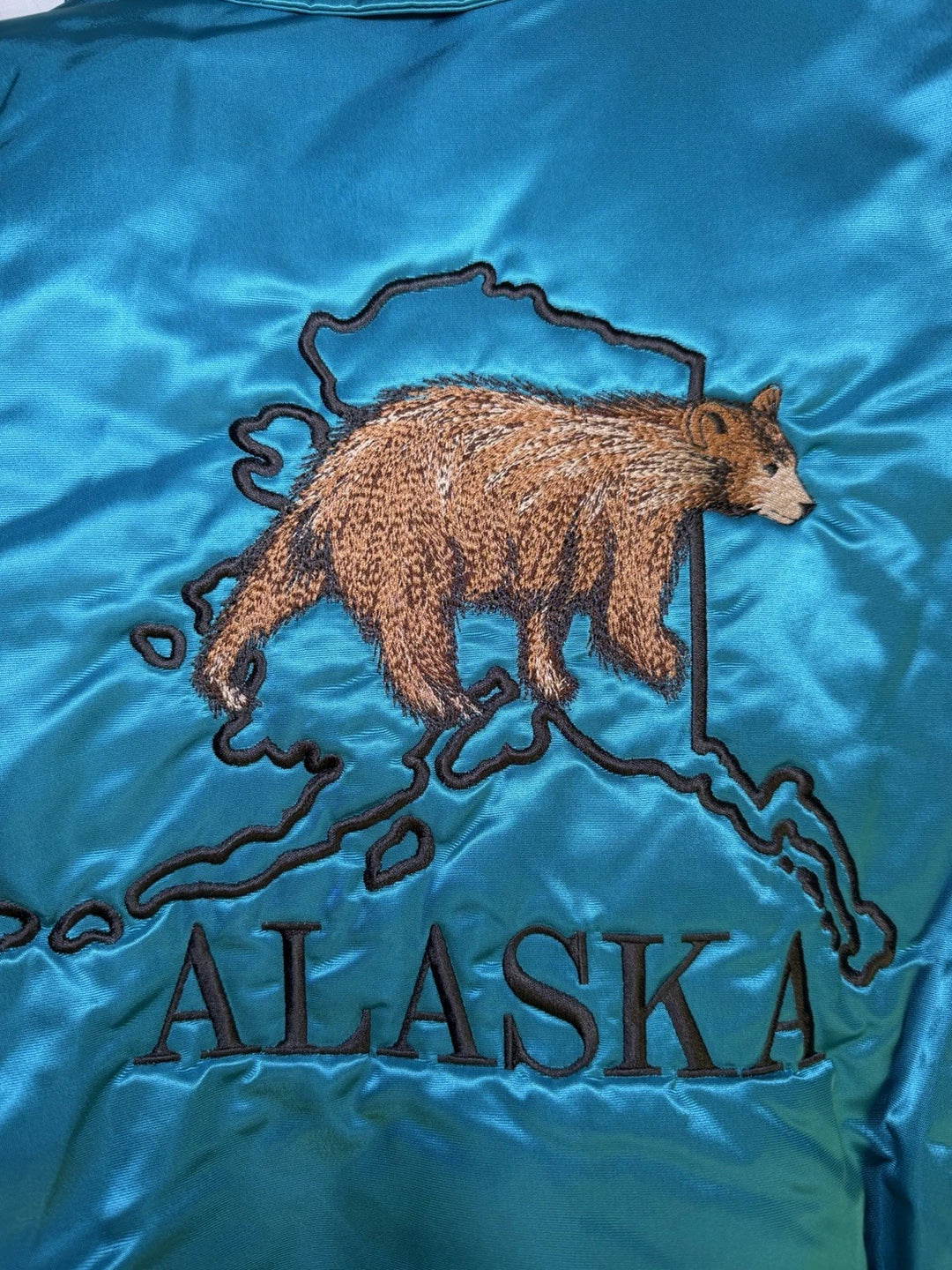 Vintage 80s Satin Bomber Jacket - Alaska Brown Bear (Brenda)